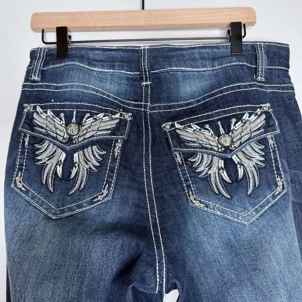 NLTD Womens Flare‎ Boot Cut Jeans 14 Embellished Denim Flare Rock